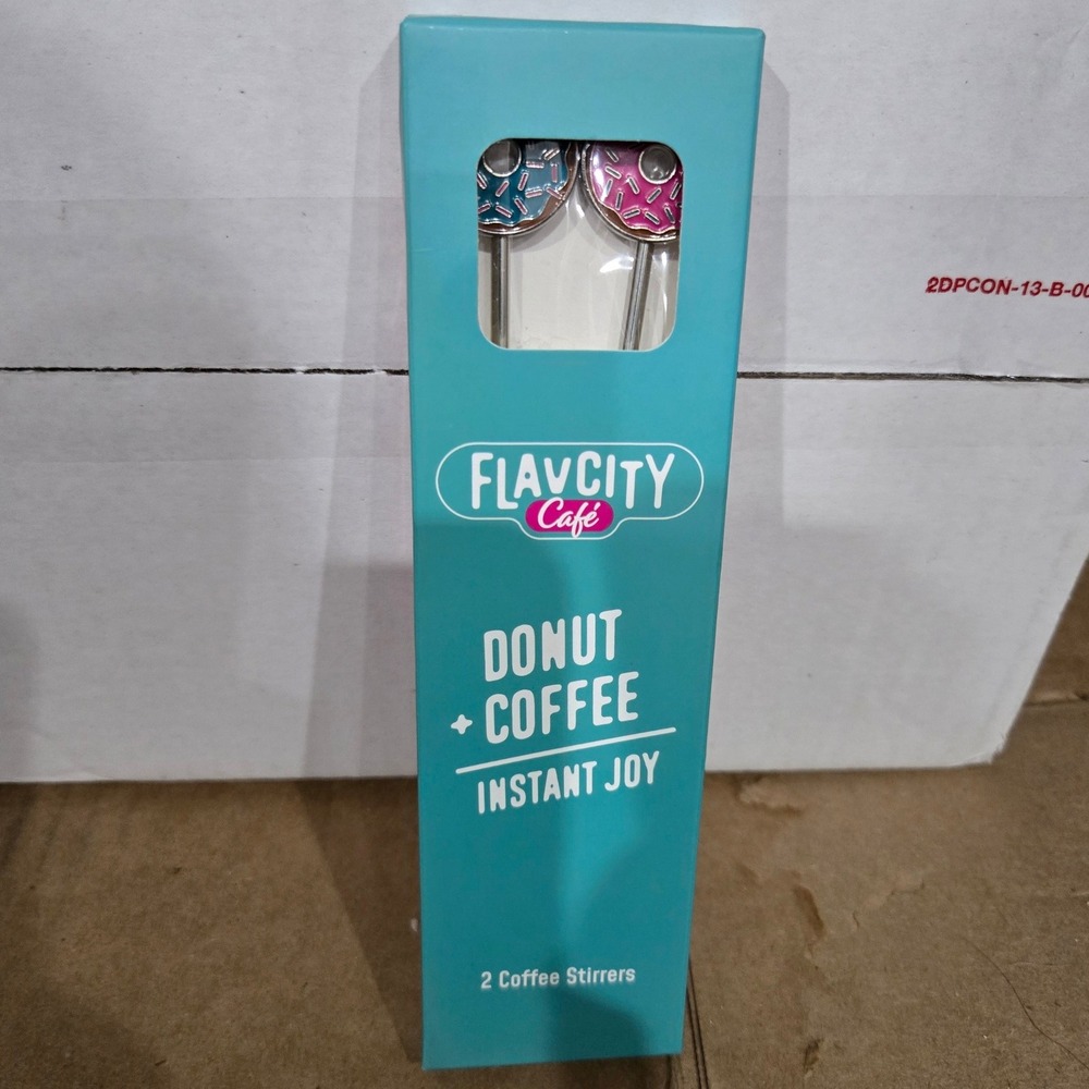 FlavCity Cafe Donut Coffee Stirrers 2 Pack Reusable BPA Free Blue Pink New
